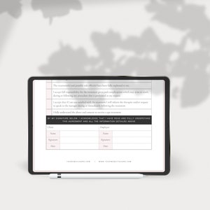 May include: A black and white document with a form for acknowledging and understanding the information detailed above. The form includes sections for the client and employee to sign and date.