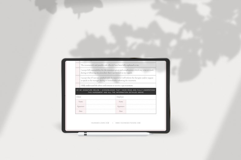 May include: A black and white document with a form for acknowledging and understanding the information detailed above. The form includes sections for the client and employee to sign and date.