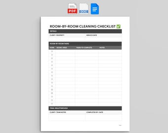 Room-by-Room Cleaning Checklist | House Cleaning Template | PDF, Word, and Google Docs