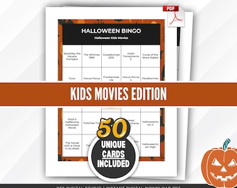 Halloween Movie Bingo | Kids Movies, 50 Unique Cards (Digital Download)