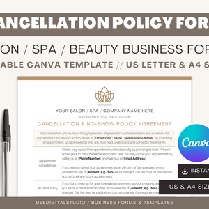 Cancellation Policy Form | Salon, Beauty and Spa Forms | Canva Template | Editable Business Forms | Esthetician Business Forms | No Show