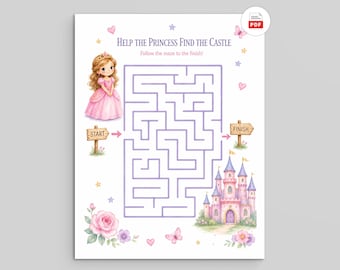 Afdrukbaar prinsessendoolhof, activiteitenblad voor kinderen, sprookjesspel (pdf direct downloaden)