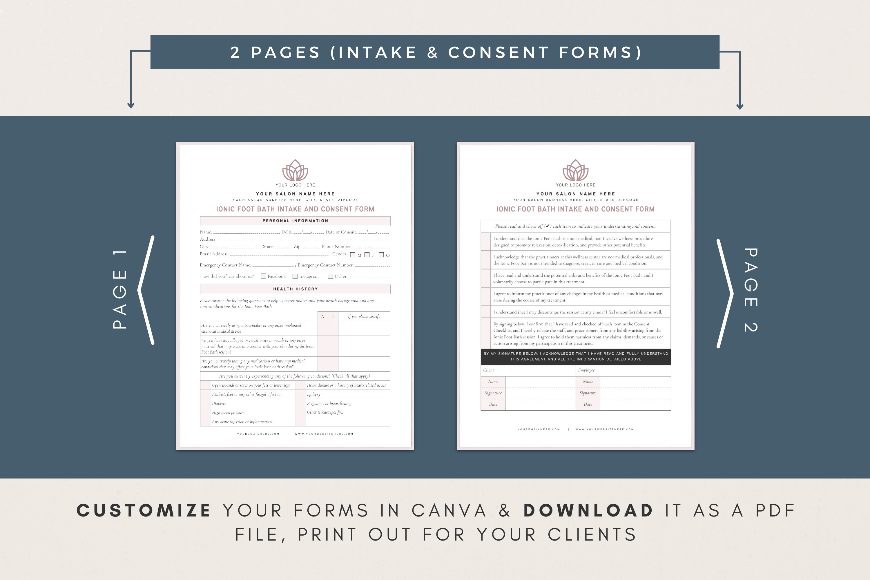 Ionic Foot Bath Intake Canva Templates Foot Detox Consent Postoperative ...