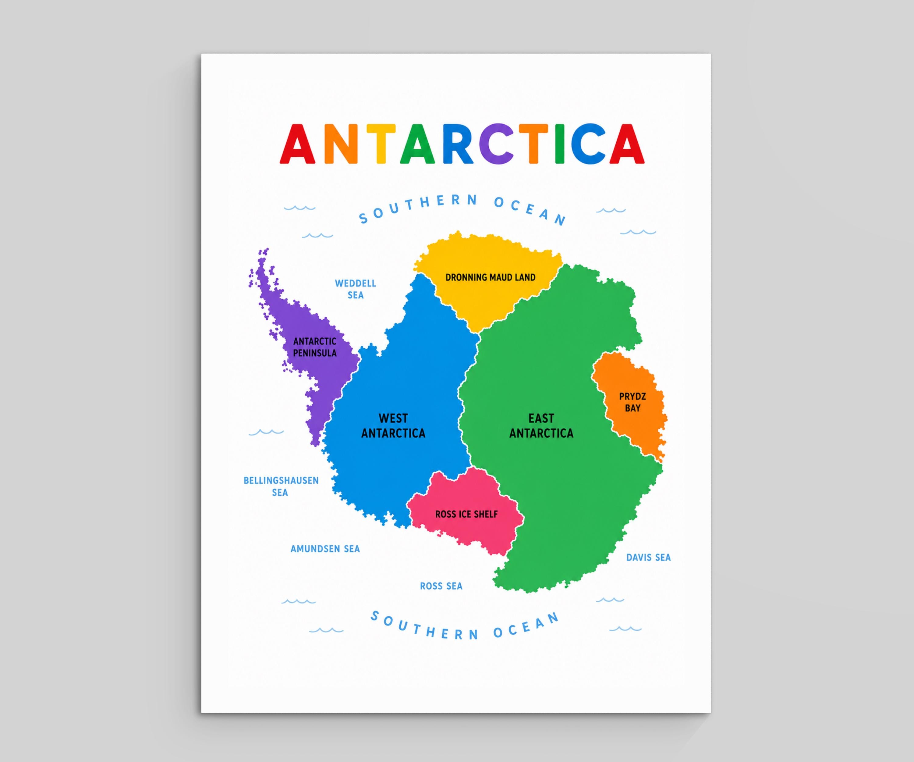 Antarctica Map Printable, Kids Geography Poster (Instant Download PDF)