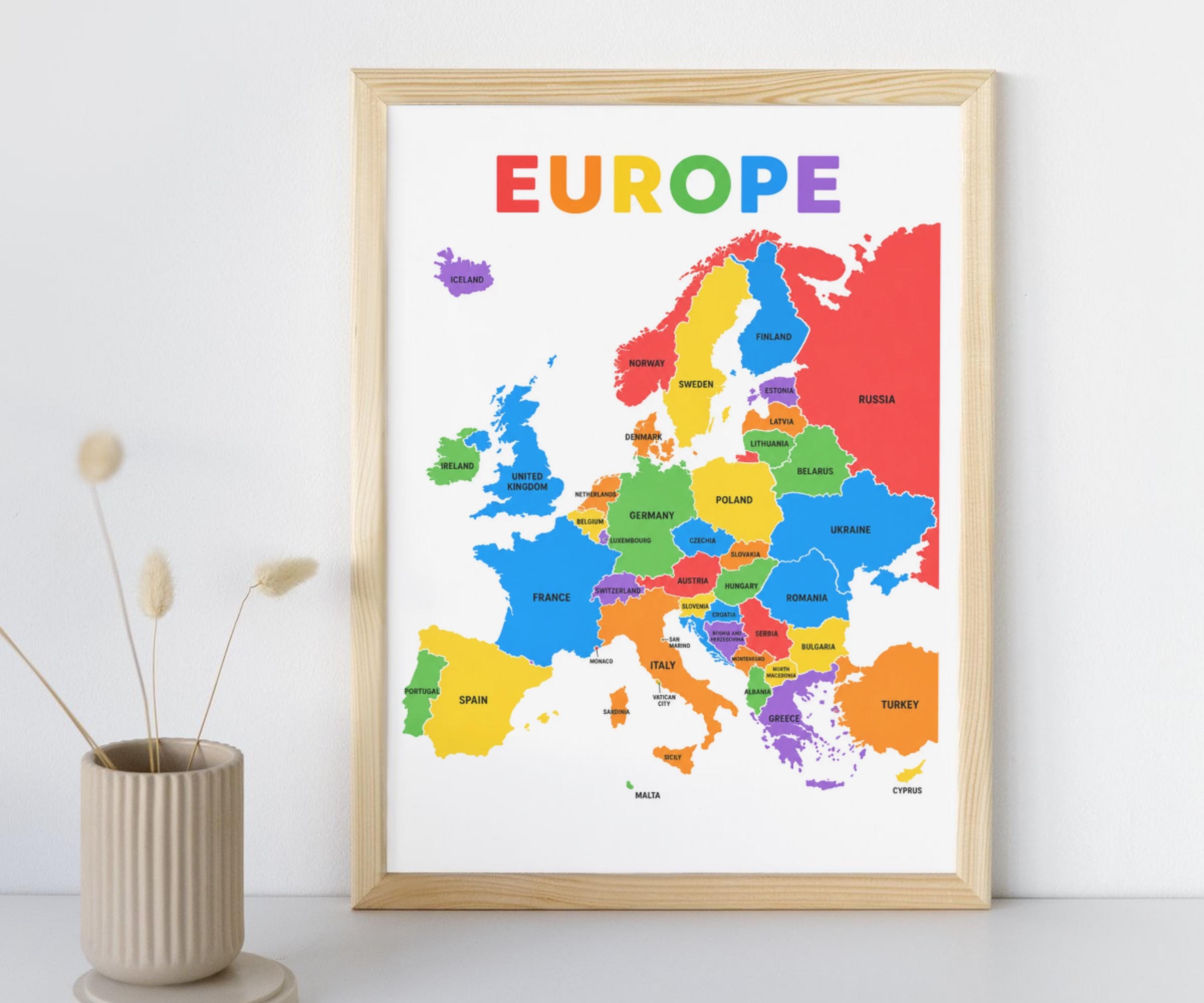 Europe Map Printable, Kids Geography Poster (instant Download PDF) - Etsy