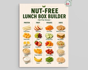 Nut-Free Lunch Box Builder | Kids School Lunch Ideas | PDF and PNG