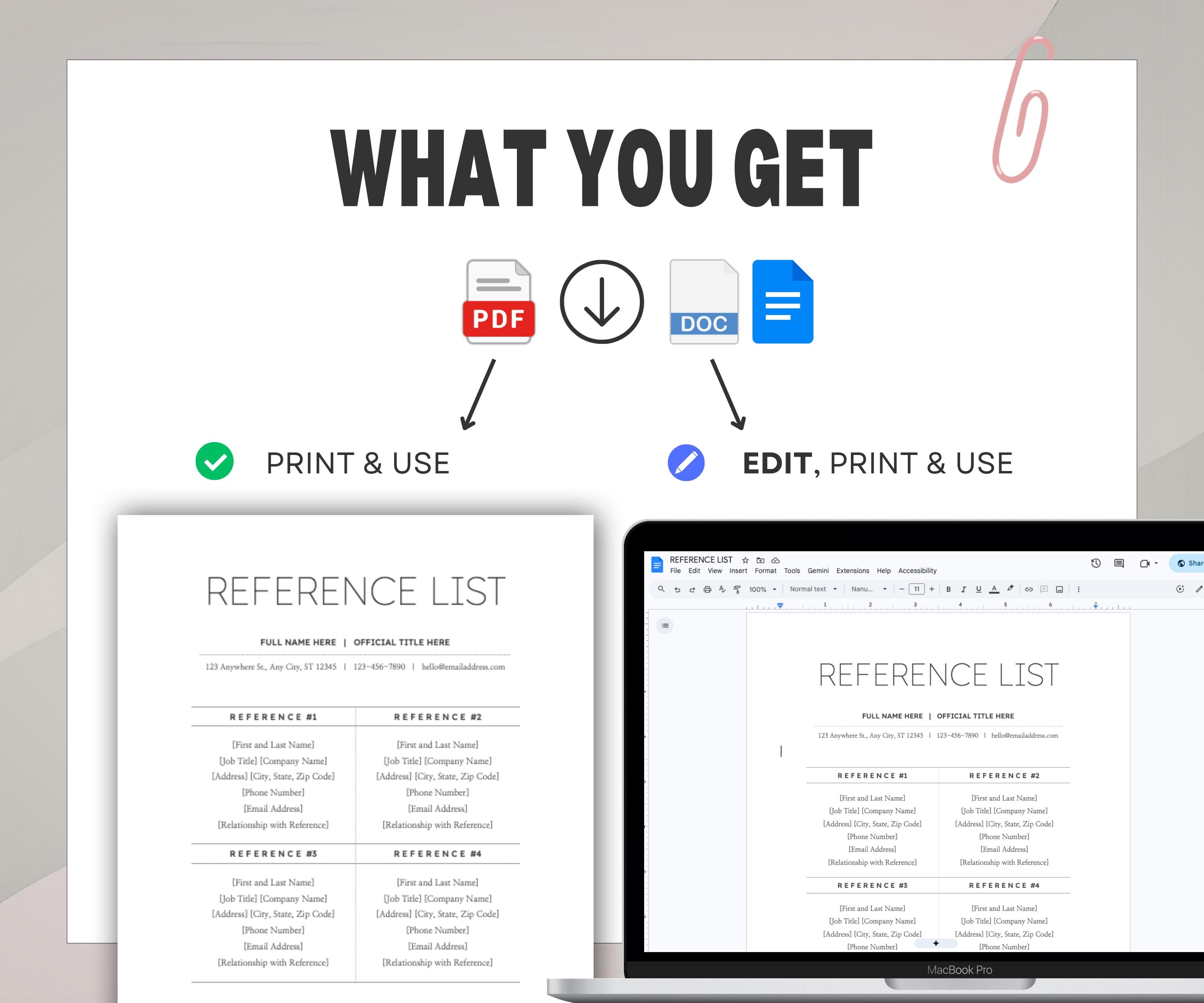 Professional Reference List Template | Job Application Form | Career ...