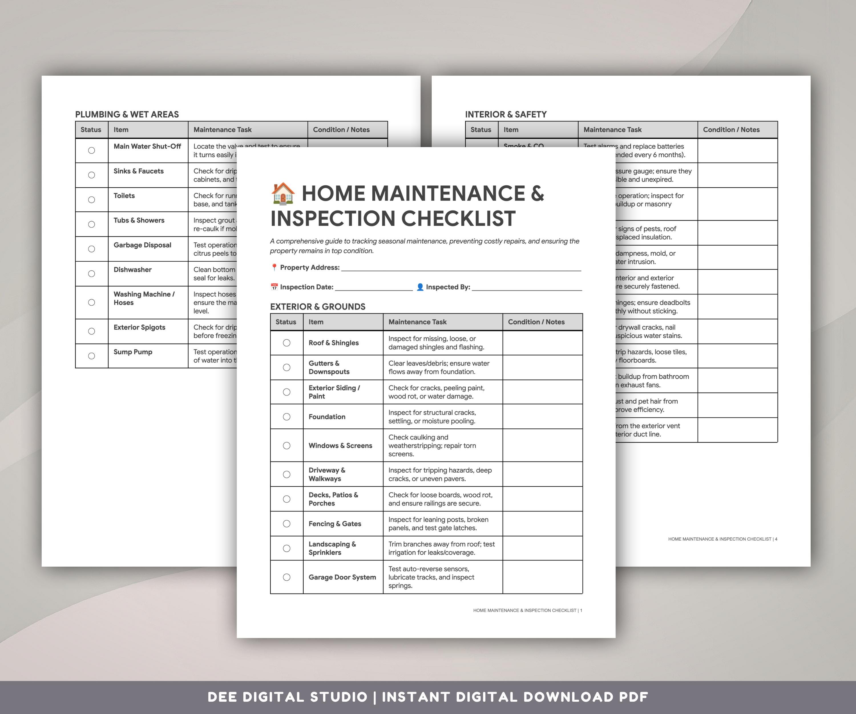 Maintenance Inspection Form House Home Maintenance Checklist Printable | House Inspection Log | New ...