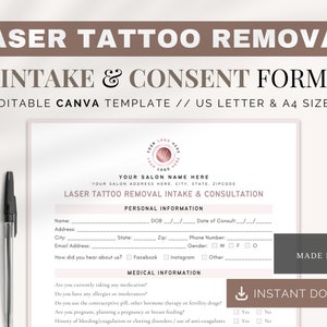Laser Tattoo Removal Intake Form | Canva Templates |  Salon Business Form | Client Consultation Forms | Laser Tattoo Removal Consent Form