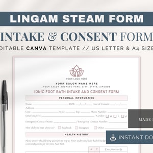 Lingam Steam Intake Form: Spa-Beratungsvorlage (Canva bearbeitbar)
