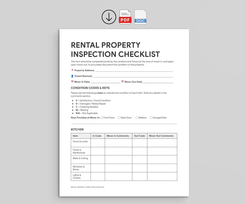 What Is Inspection Code Rental Rental Inspection Checklist | Move-in Move-out Form (PDF and DOC) - Etsy
