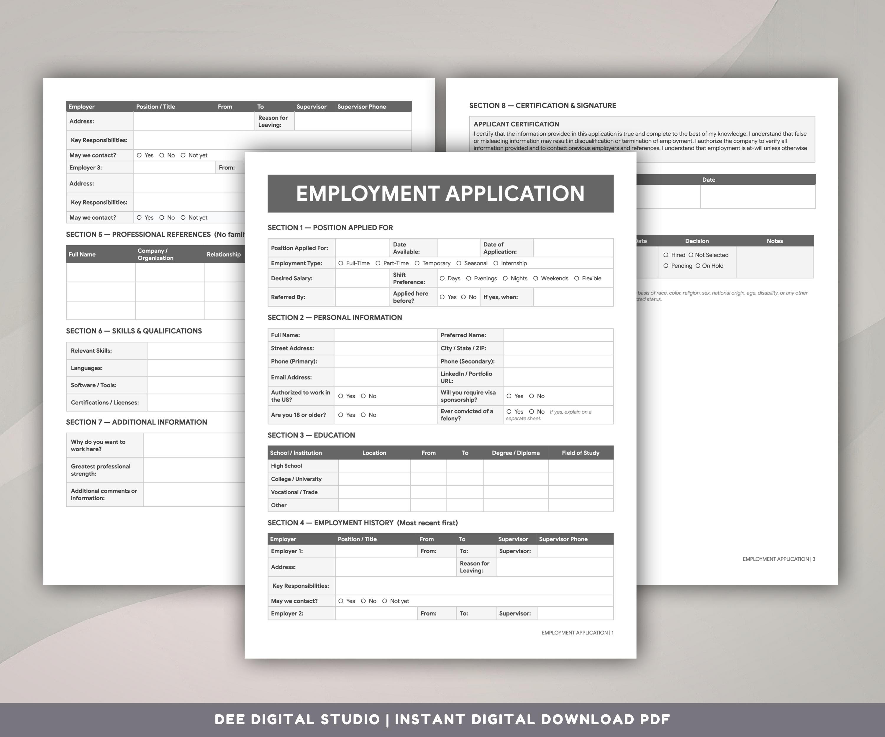 Employment Application Form, Editable HR Hiring Template (google Docs ...