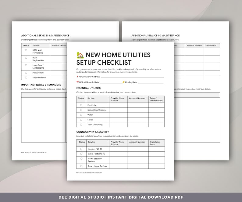 Utilities Checklist Table New Home Utilities Setup Checklist | Moving Planner (PDF, Editable Docs ...