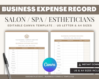 Salon Business Expense Record: Editable Canva Template (Digital Download)