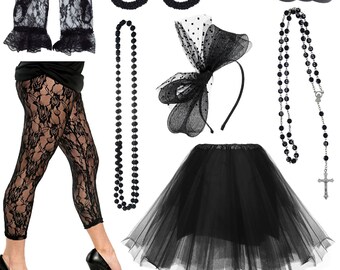 1980s Fancy Dress Accessory Black Lace Leggings 80s Disco Accessory 1980s Fancy Dress Accessory Black Lace Leggings 80s Disco Accessory