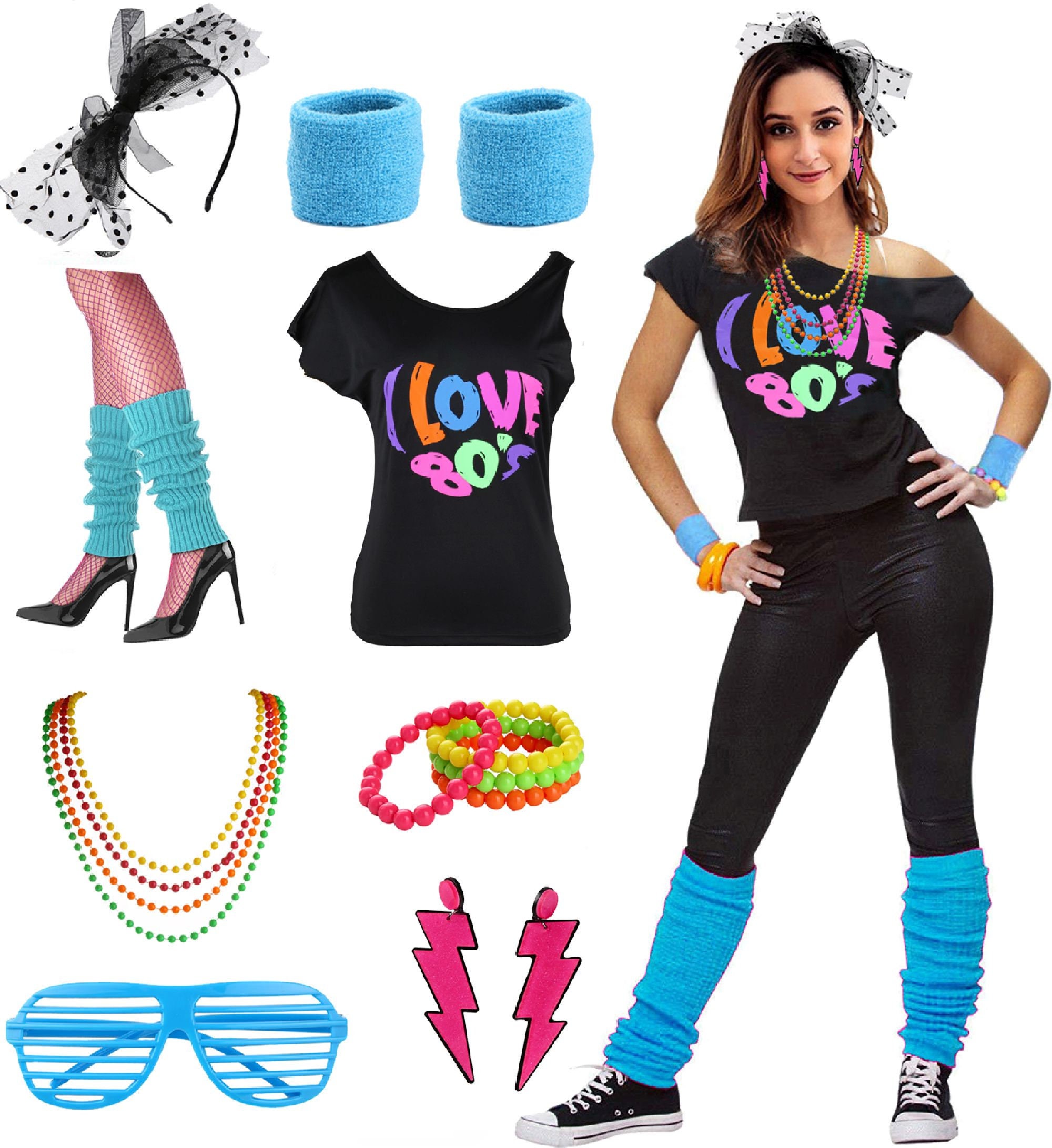 Damen Love the 80's Disco 80er Jahre Outfit