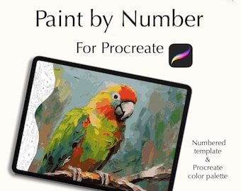 Parrot Paint by Number for Procreate: Tropical Bird Art (Digital Download)