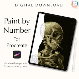 Paint by Number Digital Kit for Procreate - Vincent van Gogh’s Skull of a Skeleton with Burning Cigarette