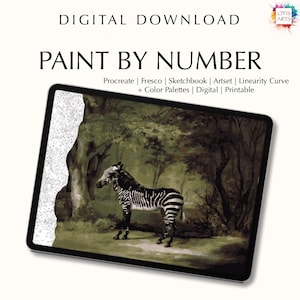 Paint By Number Kit Adult | Printable & Digital Download Art | Procreate Color Palette | Digital Wallpaper | Zebra