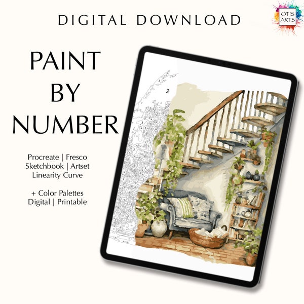 Digital Paint By Number Kit of a cosy reading nook
