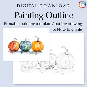 Omtrektekening Halloween-pompoenen, digitale pdf-download om in te kleuren of te schilderen