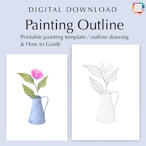 Flower in a Vase outline drawing, PDF Digital Download for Coloring or Painting