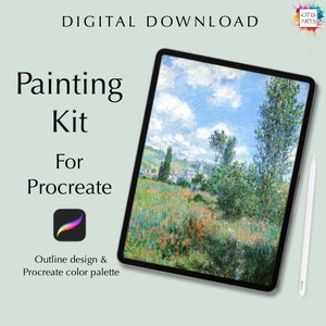 Digital painting kit for Procreate of Monet’s View of Vetheuil, digital download