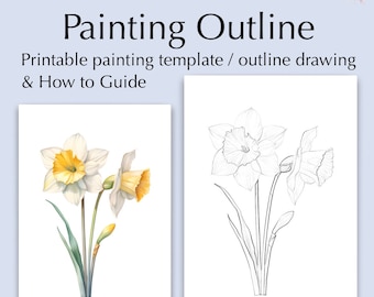 Daffodil flower outline drawing, PDF Digital Download for Coloring or Painting
