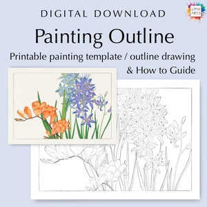 Freesia flower outline drawing, PDF Digital Download for Coloring or Painting