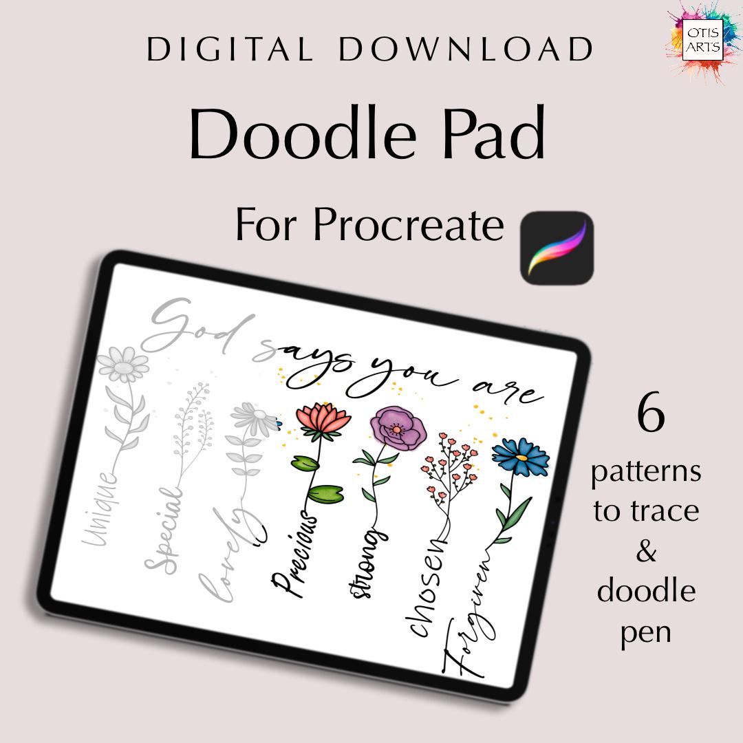 Procreate Positive Affirmations Doodle Pad â Digital Tracing & Coloring Kit with Brush and Palette
