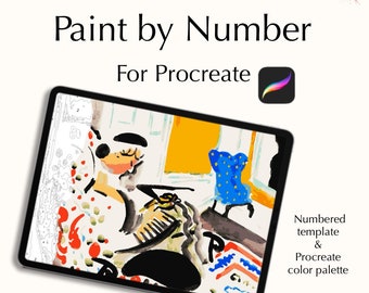 Paint by number kit for Procreate including color palettes, digital download, Calligraphic Interior