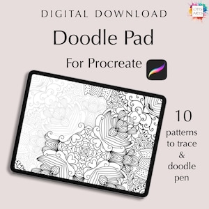Procreate doodle-block, mönster att rita och färglägga, digital nedladdning