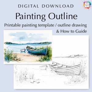 Overzichtstekening roeiboot, digitale pdf-download om in te kleuren of te schilderen