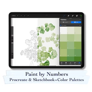Paint by number kit digital, Procreate template and Sketchbook template + color palettes, leaves by Mary Vaux Walcott
