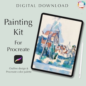 Kit de peinture numérique pour Procreate de l'église de Cézannes à Montigny-sur-Loing, téléchargement numérique