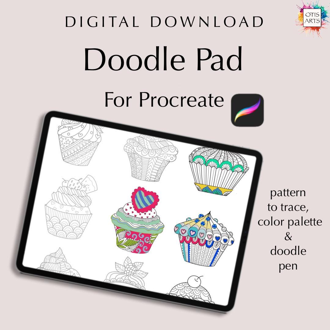 Kit de coloreado y calco de cupcakes para Procreate en iPad – Descarga digital con pincel y paleta gratuitos