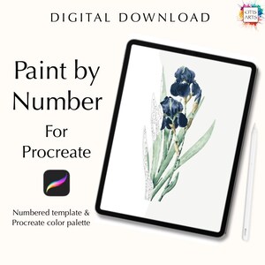 Digital Paint by number kit of German iris by Pierre-Joseph Redouté