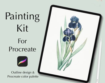 Digital painting kit for Procreate of Irises, digital download