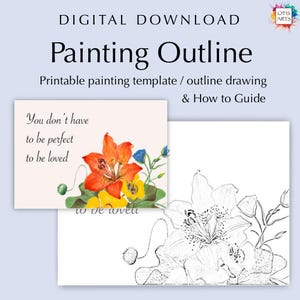 Paintable Quote Art | Digital Download Floral Painting Outline | Printable Watercolor Template | Mindful Painting at Home