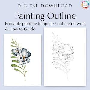 パンジーのアウトライン描画、着色またはペイント用の PDF デジタルダウンロード