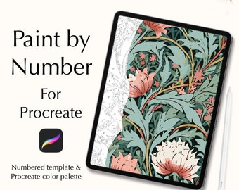 Paint by number kit for Procreate including color palettes, digital download, Floral Pattern