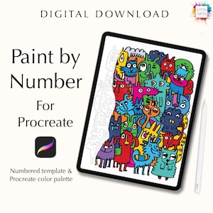 Paint by number kit for Procreate including color palettes, digital download, monsters