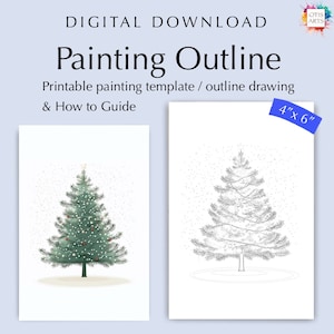 Kerstboom aquarel kit – 4 x 6 afdrukbare overzichtssjabloon – DIY vakantie kunst, direct downloaden