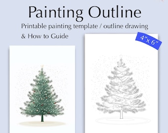 May include: Printable painting template of a Christmas tree with lights and ornaments. The template is 4 inches by 6 inches and includes a how-to guide.