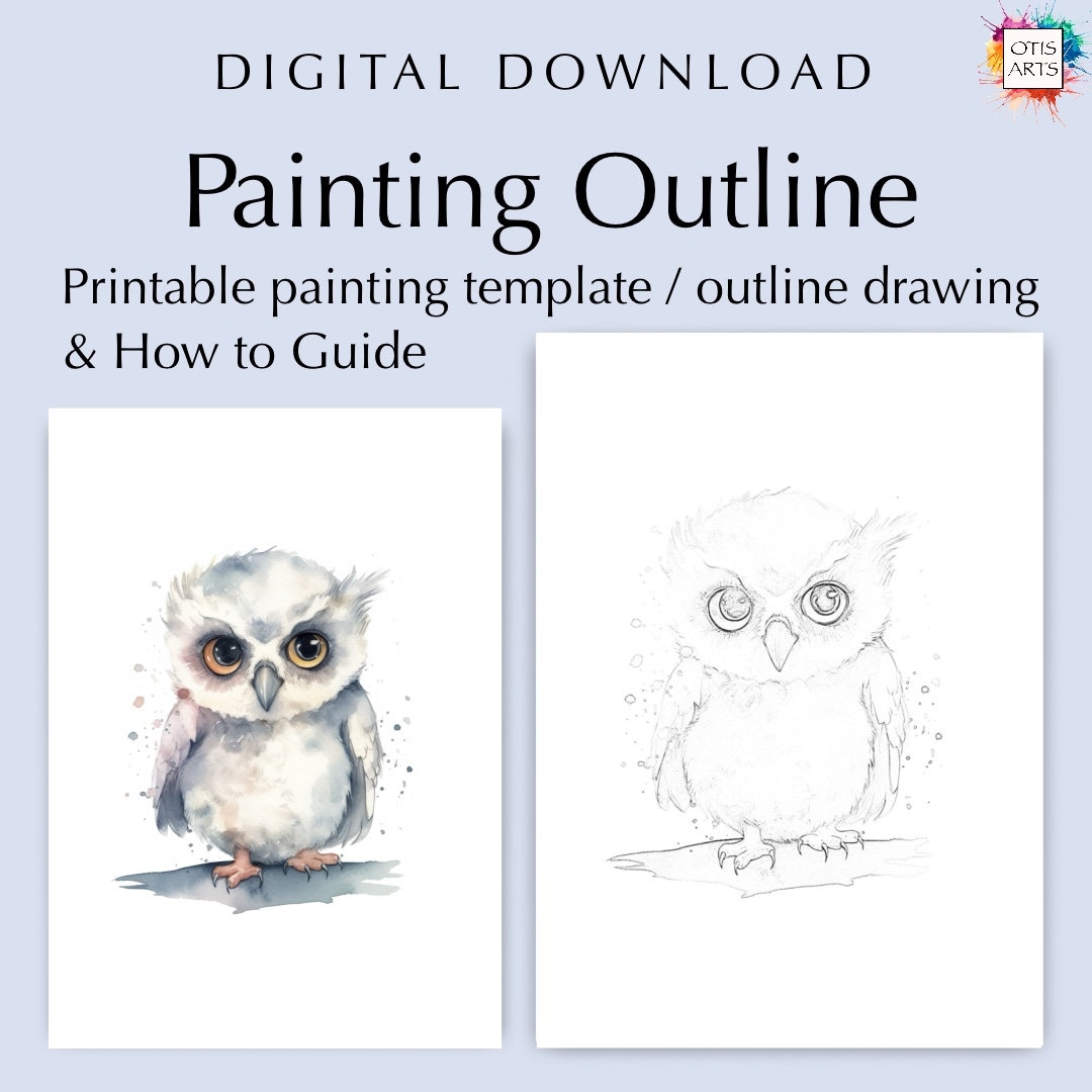 Cute Owl Outline Drawing, PDF Digital Download for Coloring or Painting ...