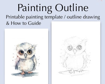 Cute Owl outline drawing, PDF Digital Download for Coloring or Painting