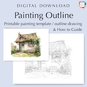 Overzichtstekening Cosy Cottage, digitale pdf-download om in te kleuren of te schilderen