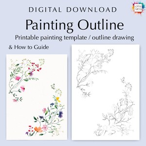 Wild Flower Outline PDF for Watercolor Painting – Printable Frame Design, PDF Digital Download for Coloring or Painting