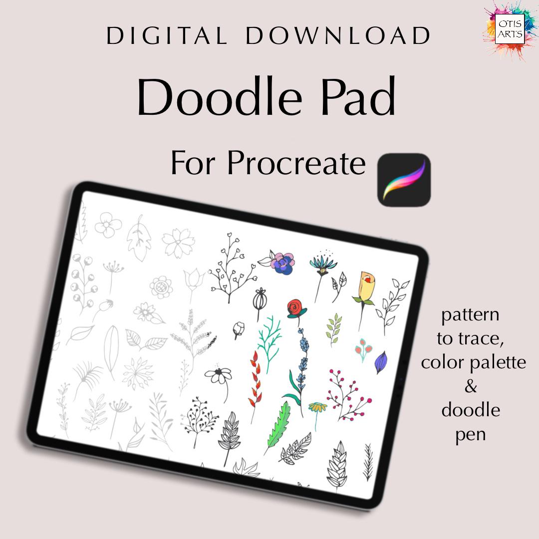 Procreate Doodle Pad Wildflowers – Patterns to Trace & Color with Brush, Palette + Guide (Digital Download)