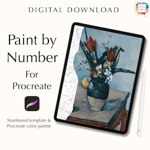 Paint by number kit digital, Procreate, Fresco, Sketchbook, Art Set, templates + color palettes, color by numbers, Cezanne Vase of Tulips